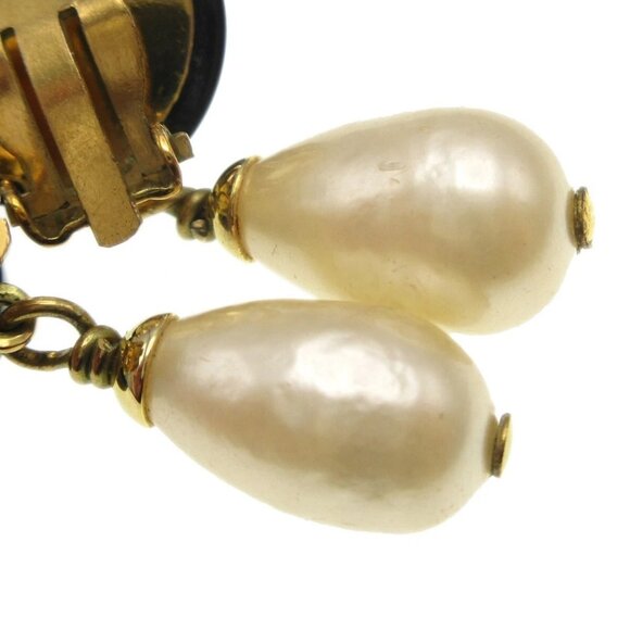 Chanel Artificial Pearl Dangle Earrings Clip-On Black 94A 19015 - Picture 3 of 6